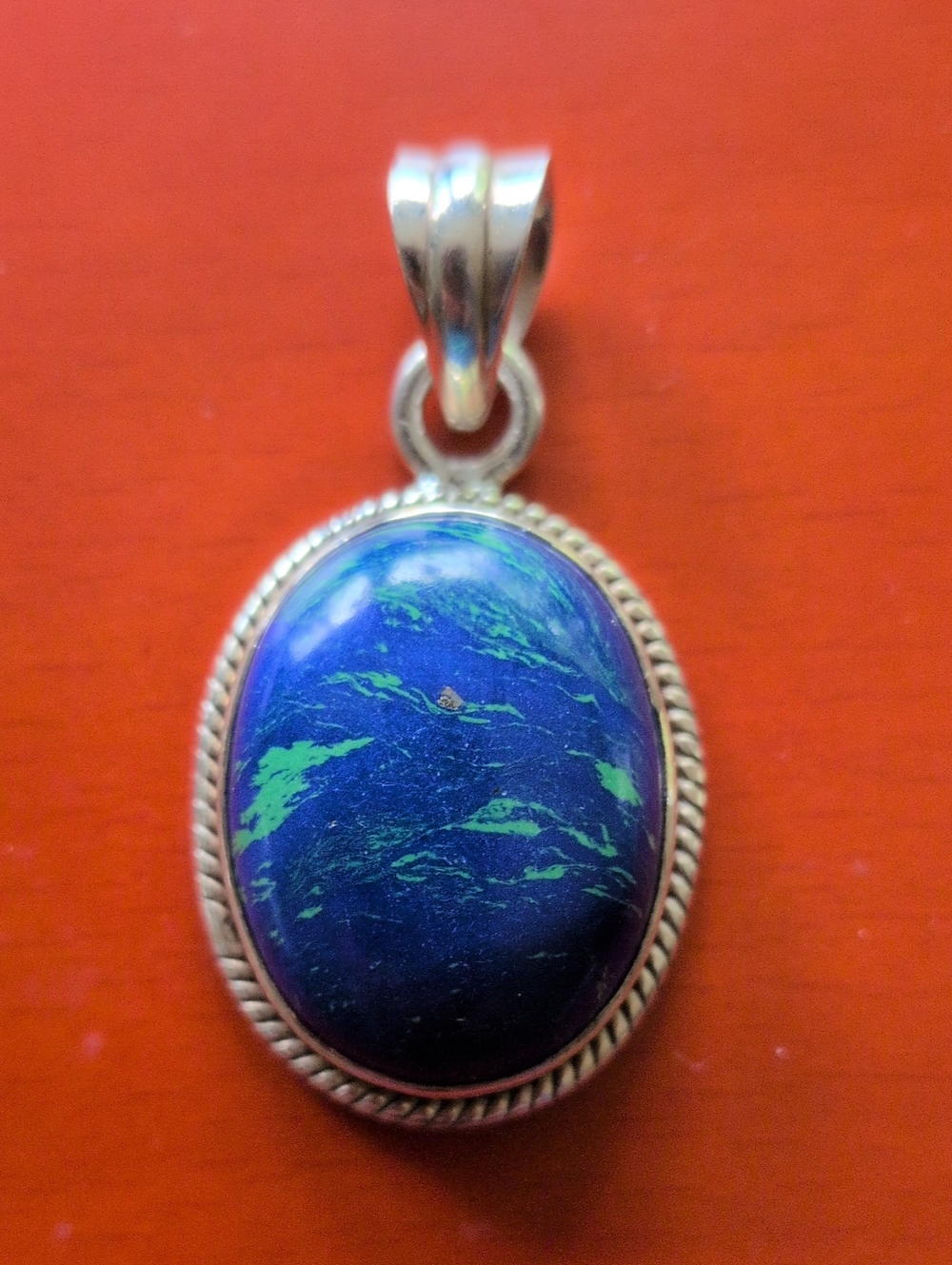 Sterling Silver Pendant with Azurite-Malachite Center